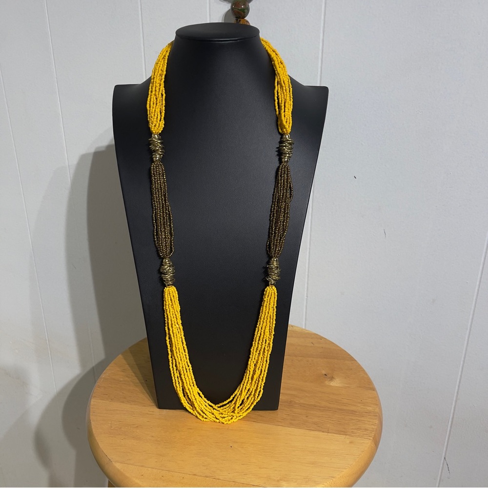 Vintage Yellow and Bronze Seed Bead Necklace